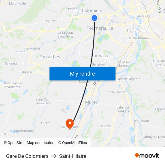 Gare De Colomiers to Saint-Hilaire map