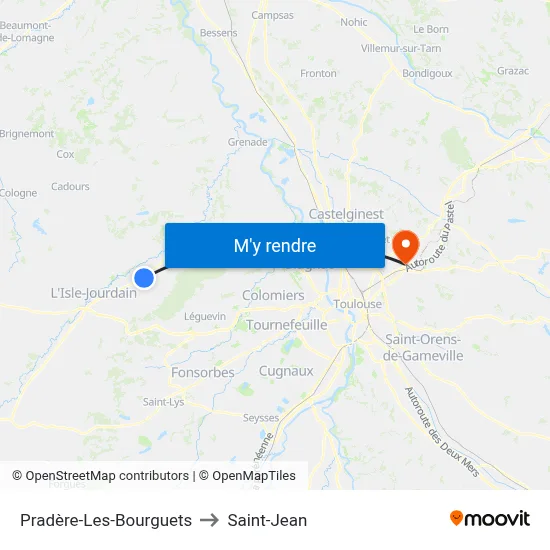 Pradère-Les-Bourguets to Saint-Jean map