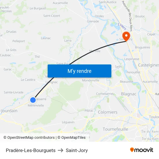 Pradère-Les-Bourguets to Saint-Jory map