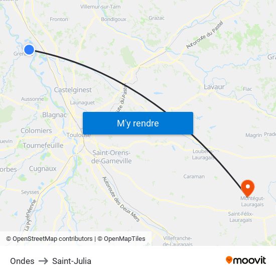 Ondes to Saint-Julia map