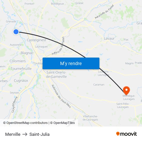 Merville to Saint-Julia map