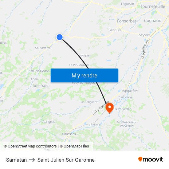 Samatan to Saint-Julien-Sur-Garonne map