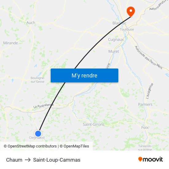 Chaum to Saint-Loup-Cammas map