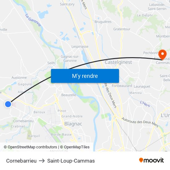 Cornebarrieu to Saint-Loup-Cammas map