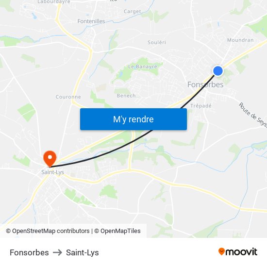 Fonsorbes to Saint-Lys map