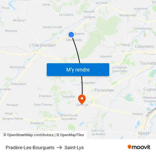 Pradère-Les-Bourguets to Saint-Lys map