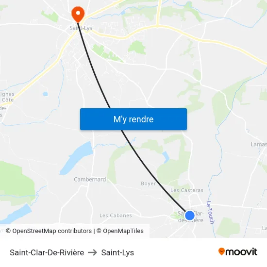 Saint-Clar-De-Rivière to Saint-Lys map