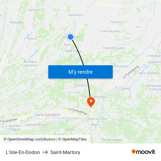 L'Isle-En-Dodon to Saint-Martory map