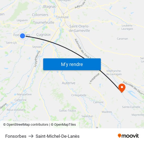 Fonsorbes to Saint-Michel-De-Lanès map