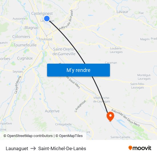 Launaguet to Saint-Michel-De-Lanès map