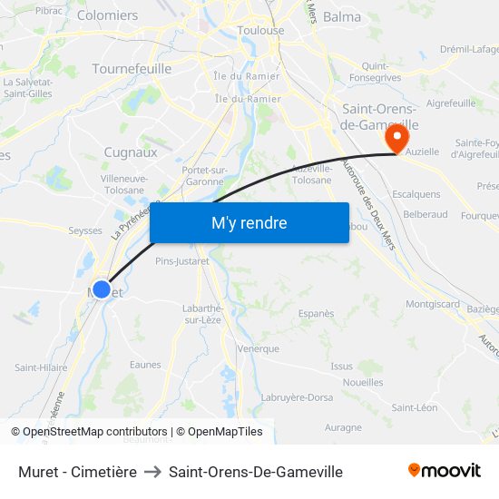 Muret - Cimetière to Saint-Orens-De-Gameville map