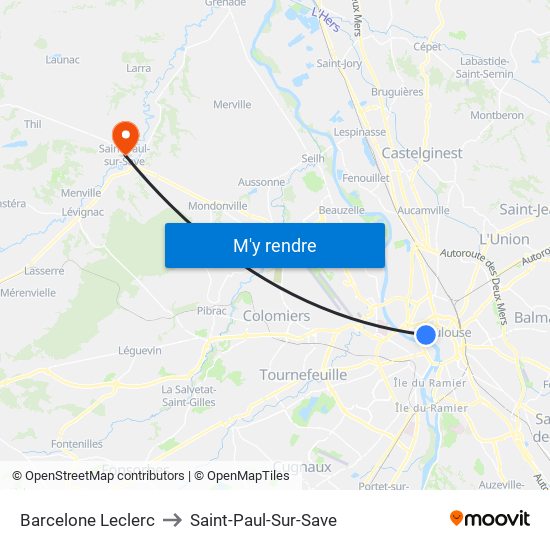 Barcelone Leclerc to Saint-Paul-Sur-Save map