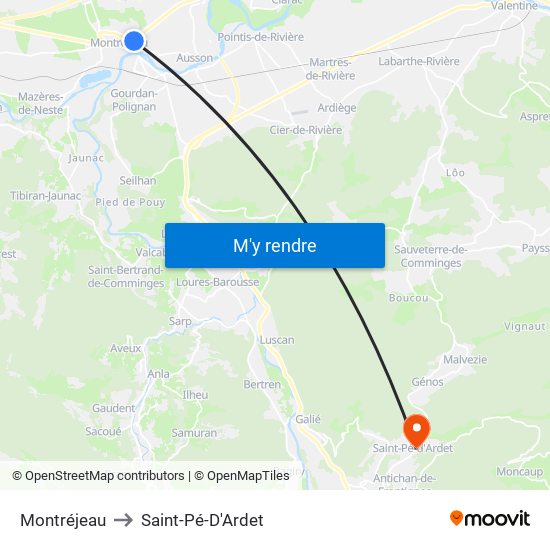 Montréjeau to Saint-Pé-D'Ardet map