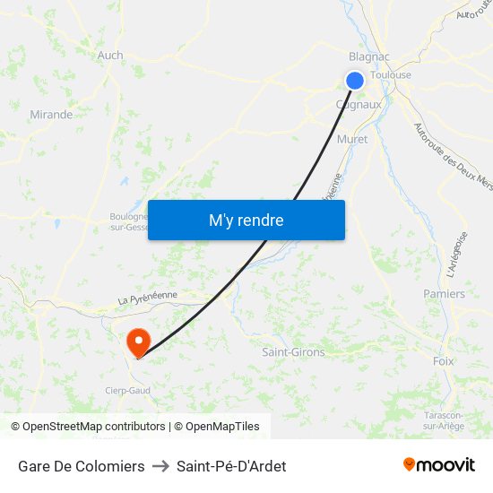 Gare De Colomiers to Saint-Pé-D'Ardet map