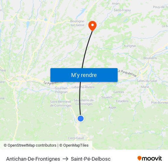 Antichan-De-Frontignes to Saint-Pé-Delbosc map