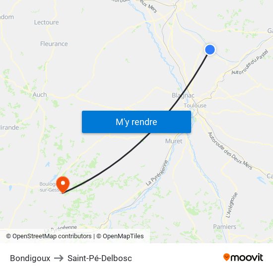 Bondigoux to Saint-Pé-Delbosc map