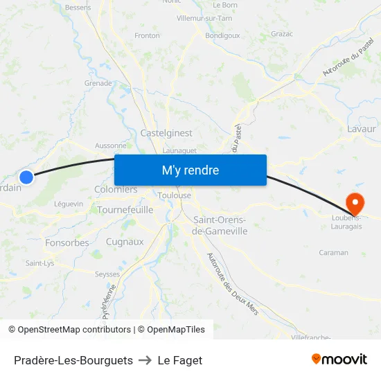 Pradère-Les-Bourguets to Le Faget map