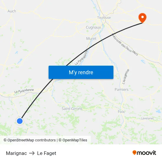 Marignac to Le Faget map