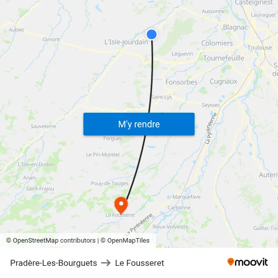 Pradère-Les-Bourguets to Le Fousseret map