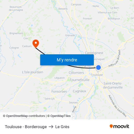 Toulouse - Borderouge to Le Grès map