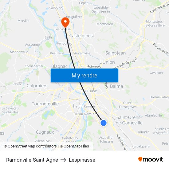 Ramonville-Saint-Agne to Lespinasse map