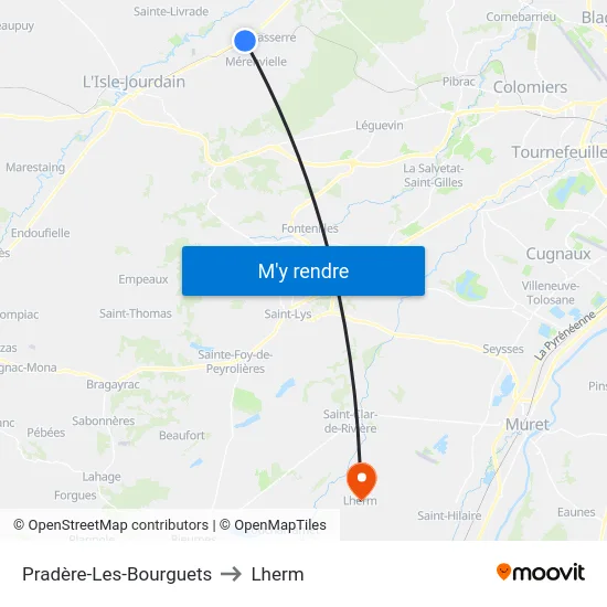 Pradère-Les-Bourguets to Lherm map