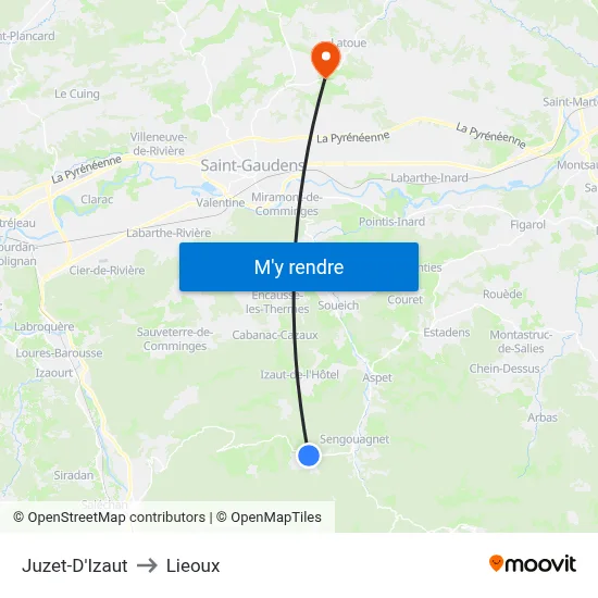 Juzet-D'Izaut to Lieoux map
