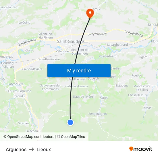 Arguenos to Lieoux map