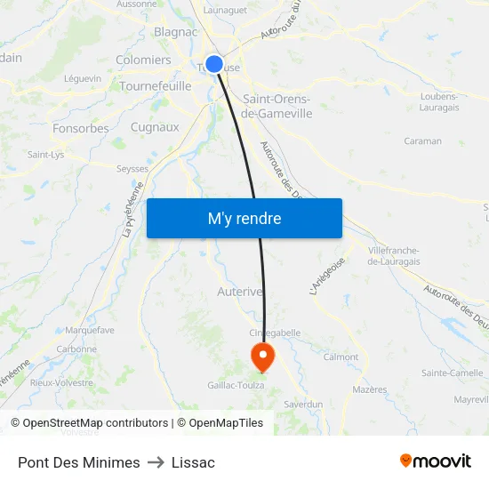 Pont Des Minimes to Lissac map