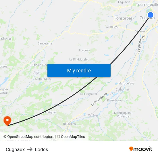 Cugnaux to Lodes map