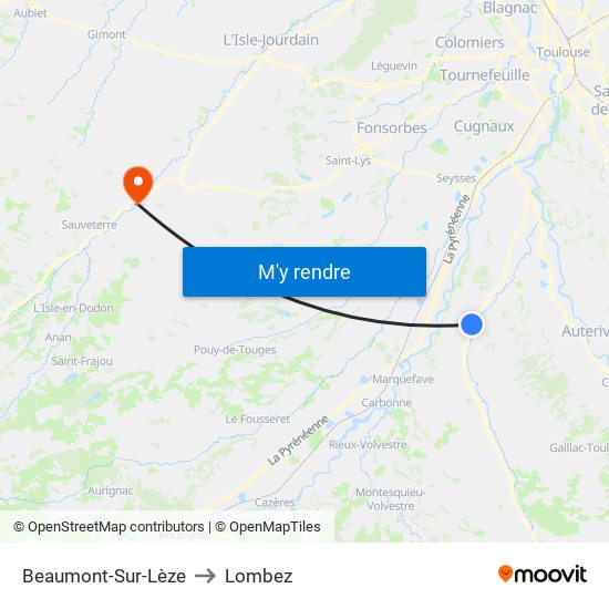 Beaumont-Sur-Lèze to Lombez map