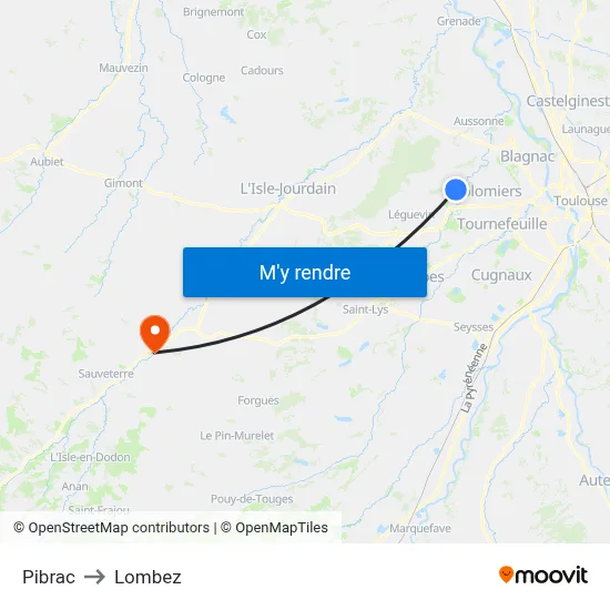 Pibrac to Lombez map