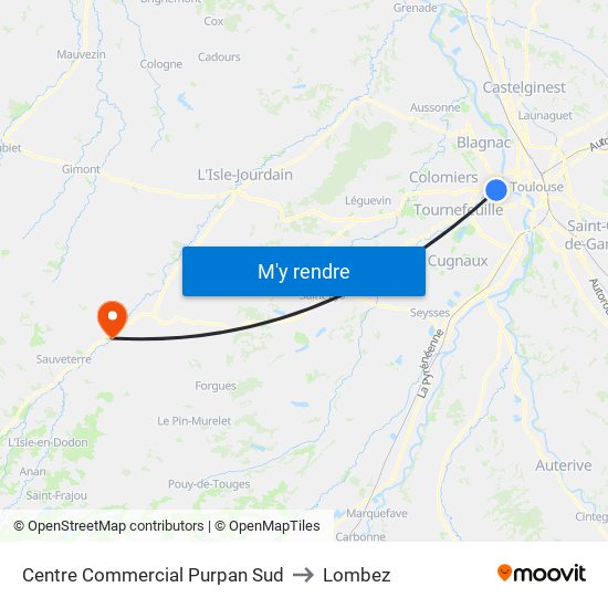 Centre Commercial Purpan Sud to Lombez map