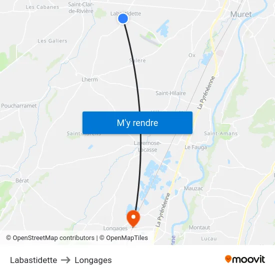 Labastidette to Longages map