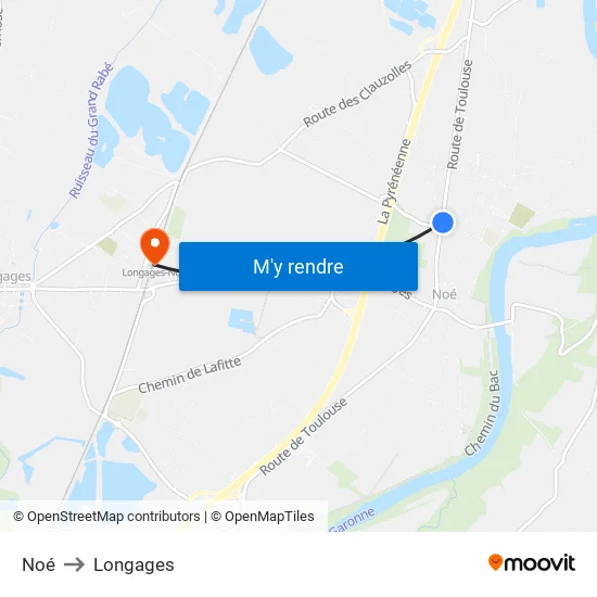 Noé to Longages map