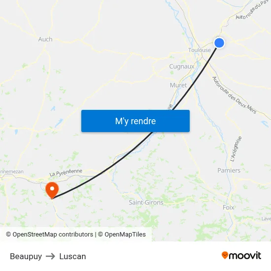 Beaupuy to Luscan map