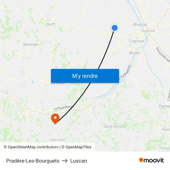 Pradère-Les-Bourguets to Luscan map