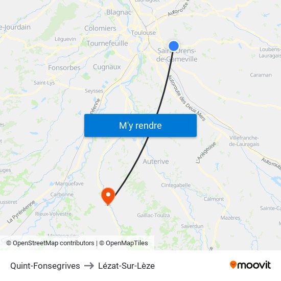 Quint-Fonsegrives to Lézat-Sur-Lèze map