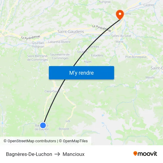 Bagnères-De-Luchon to Mancioux map