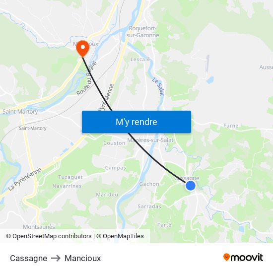 Cassagne to Mancioux map