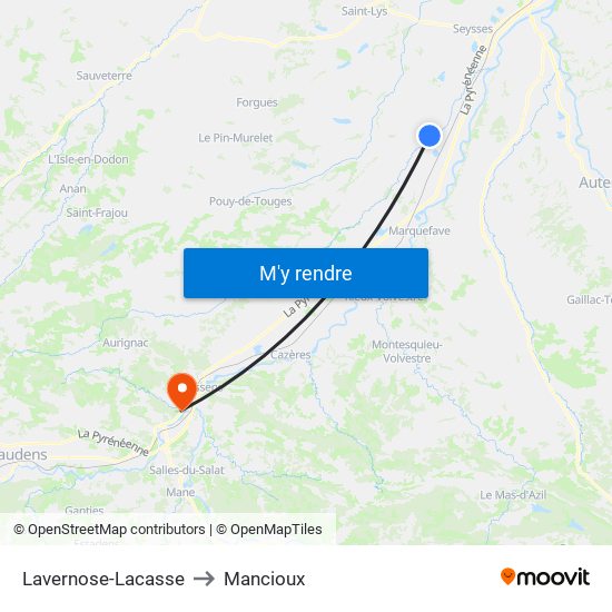 Lavernose-Lacasse to Mancioux map