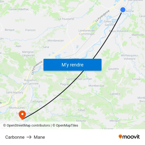 Carbonne to Mane map