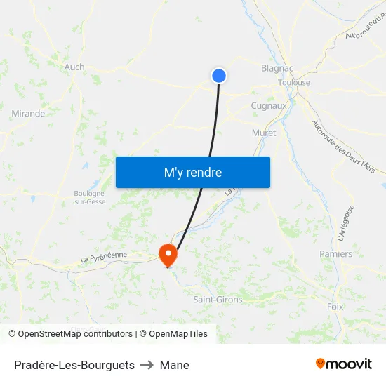 Pradère-Les-Bourguets to Mane map