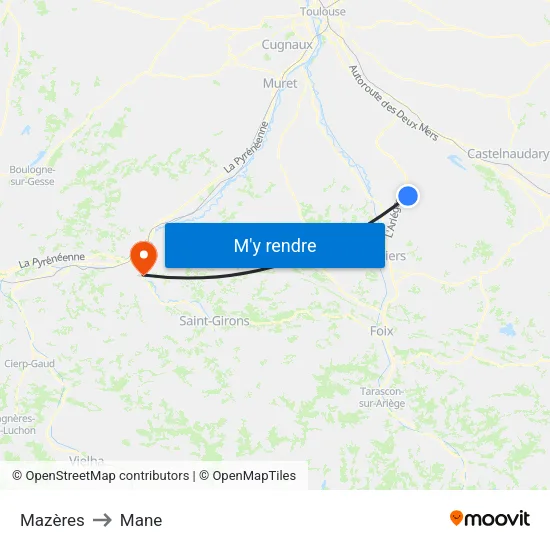 Mazères to Mane map