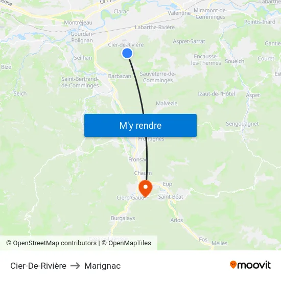 Cier-De-Rivière to Marignac map