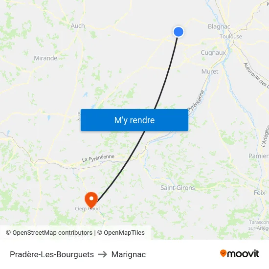 Pradère-Les-Bourguets to Marignac map