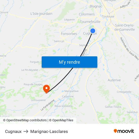 Cugnaux to Marignac-Lasclares map