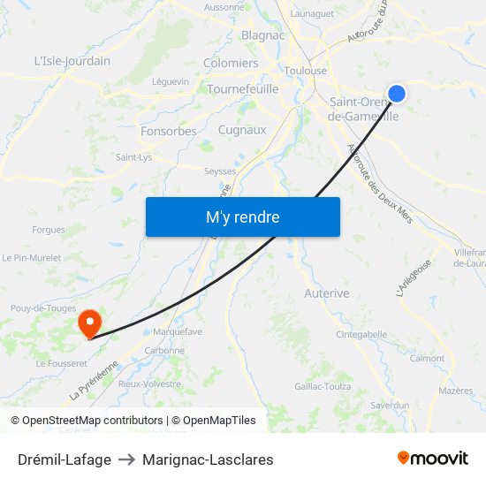 Drémil-Lafage to Marignac-Lasclares map