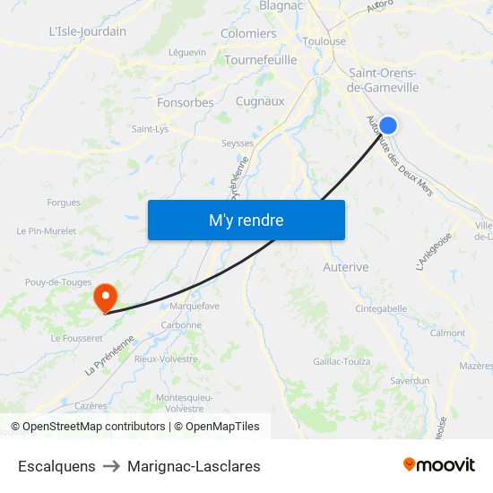 Escalquens to Marignac-Lasclares map