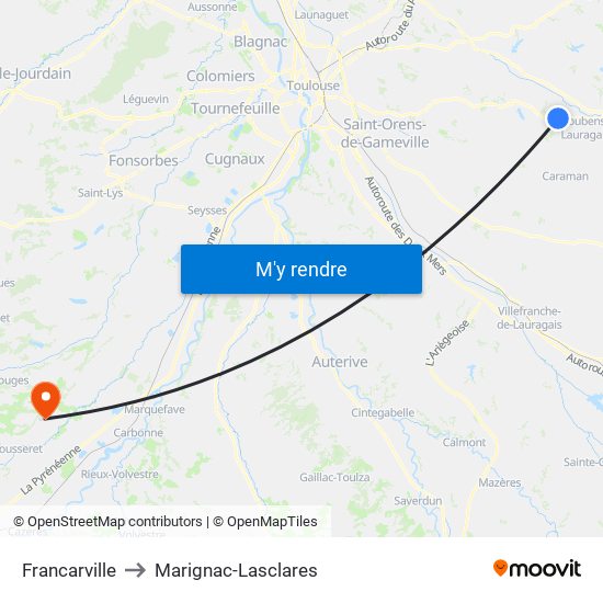 Francarville to Marignac-Lasclares map